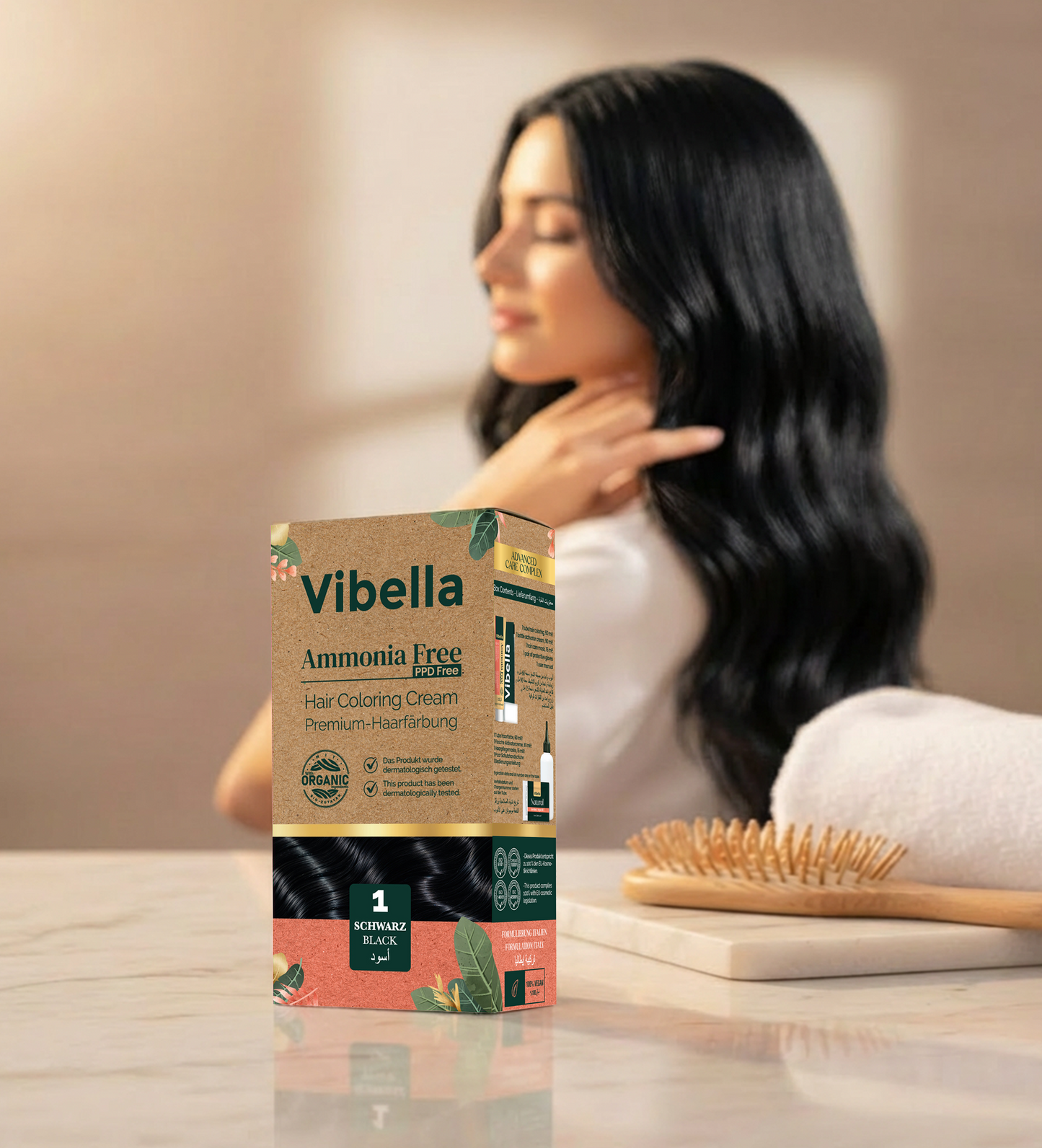Vibella Ammonia-Free Hair Coloring Cream No. 1 Black – Premium Hair Color