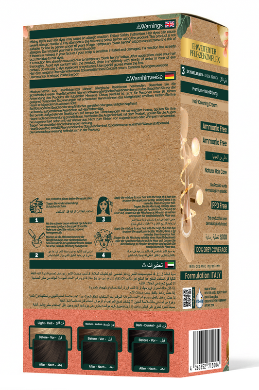 Vibella Ammoniakfreie Haarfärbecreme Nr. 3 Dunkelbraun – Premium-Haarfarbe