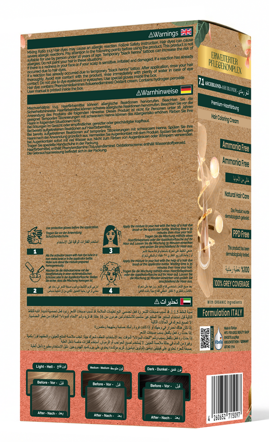 Vibella Ammonia-Free Hair Coloring Cream No. 7.1 Ash Blonde – Premium Hair Color