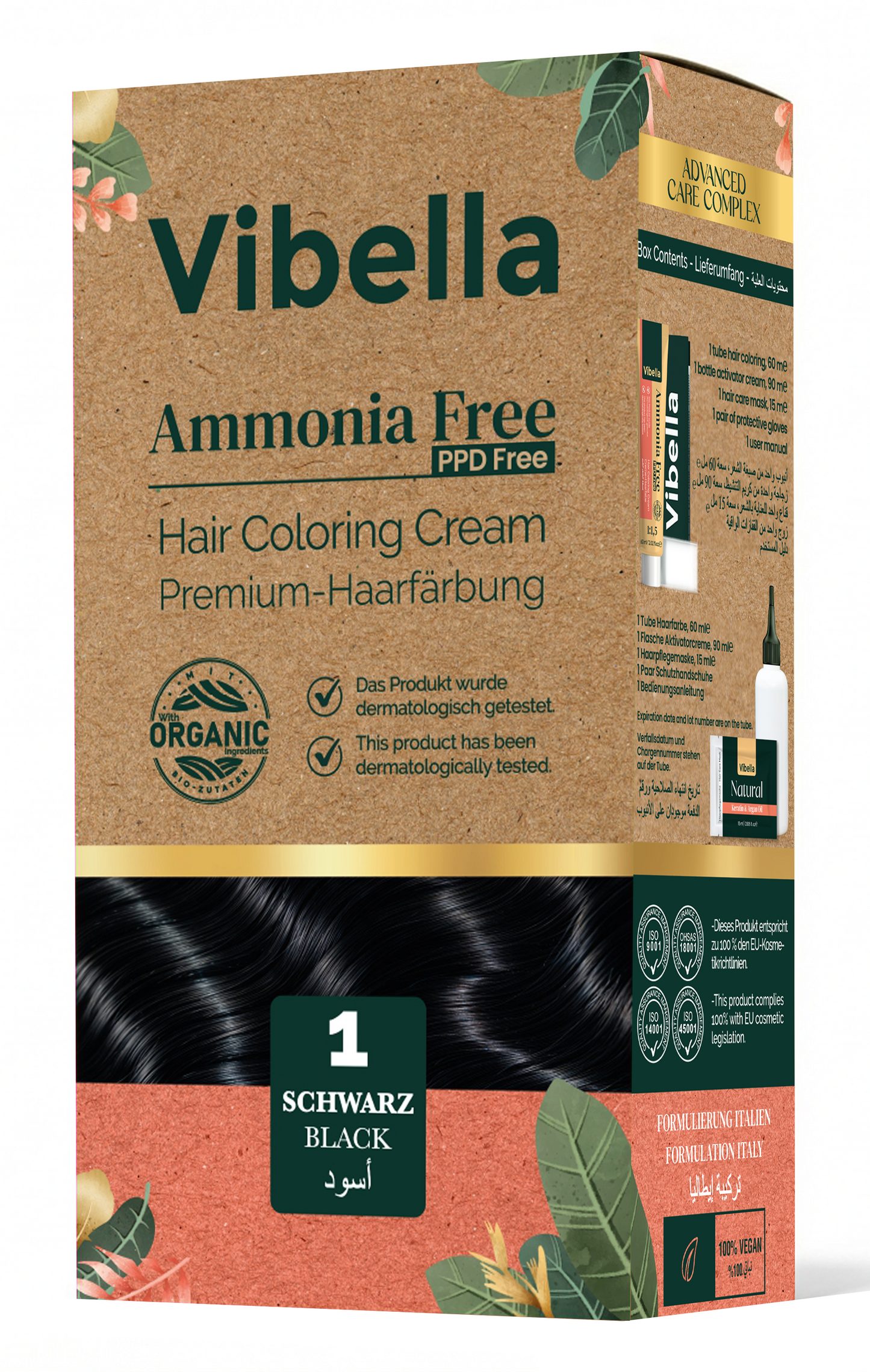 Vibella Ammonia-Free Hair Coloring Cream No. 1 Black – Premium Hair Color