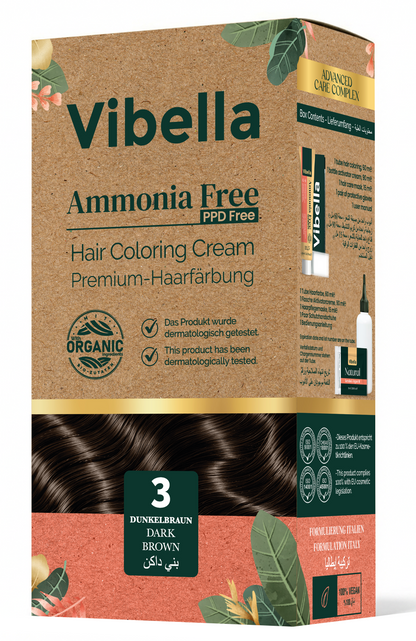 Vibella Ammonia-Free Hair Coloring Cream No. 3 Dark Brown – Premium Hair Color