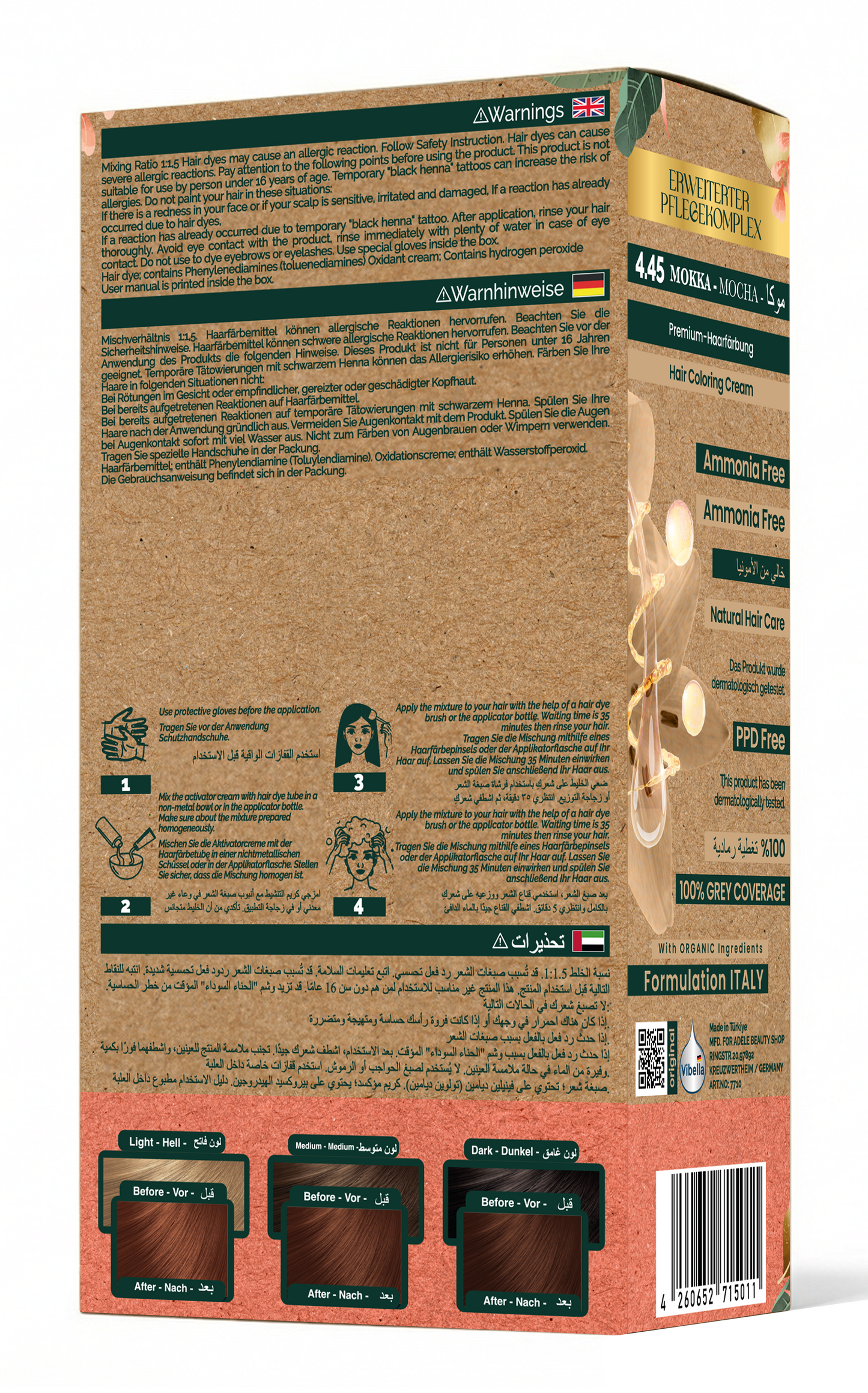 Vibella Ammonia-Free Hair Coloring Cream No. 4.45 Mocha – Premium Hair Color