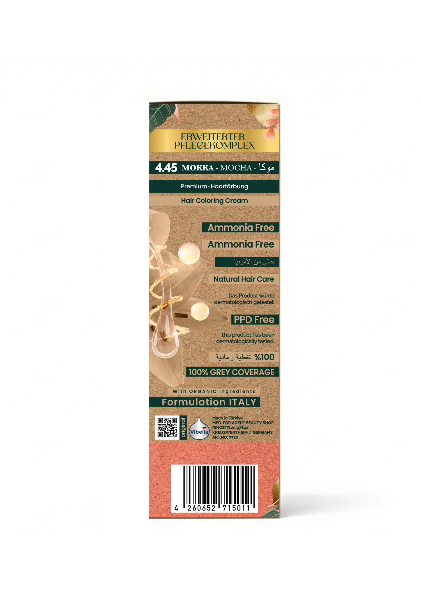Vibella Ammonia-Free Hair Coloring Cream No. 4.45 Mocha – Premium Hair Color