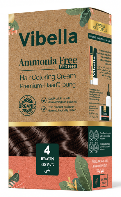 Vibella Ammonia-Free Hair Coloring Cream No. 4 Brown – Premium Hair Color