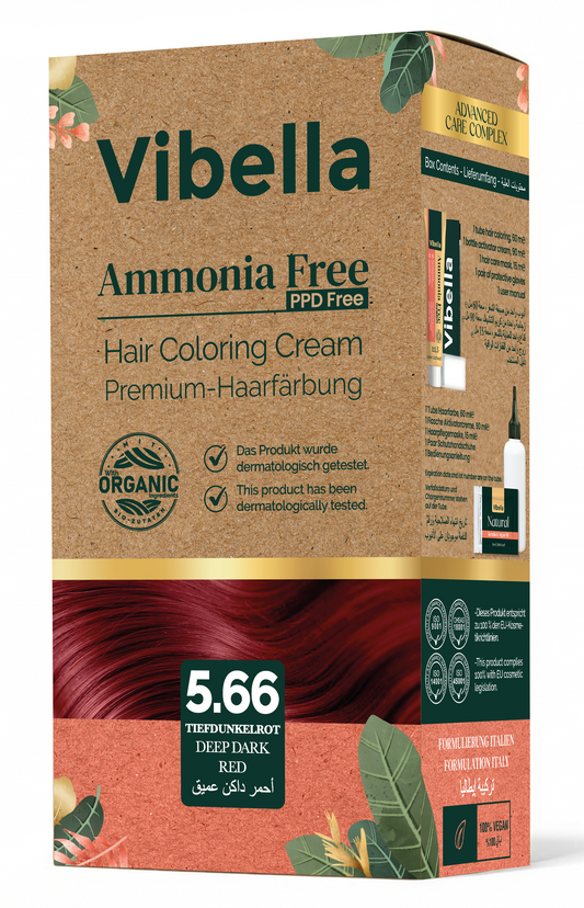 Vibella Ammonia-Free Hair Coloring Cream No. 5.66 Deep Dark Red – Premium Hair Color