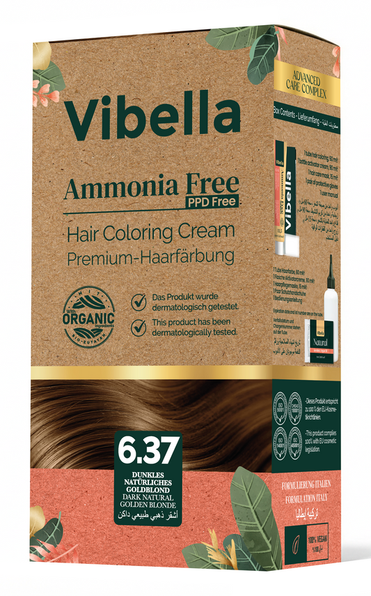 Vibella Ammonia-Free Hair Coloring Cream No. 6.37 Dark Natural Golden Blonde – Premium Hair Color