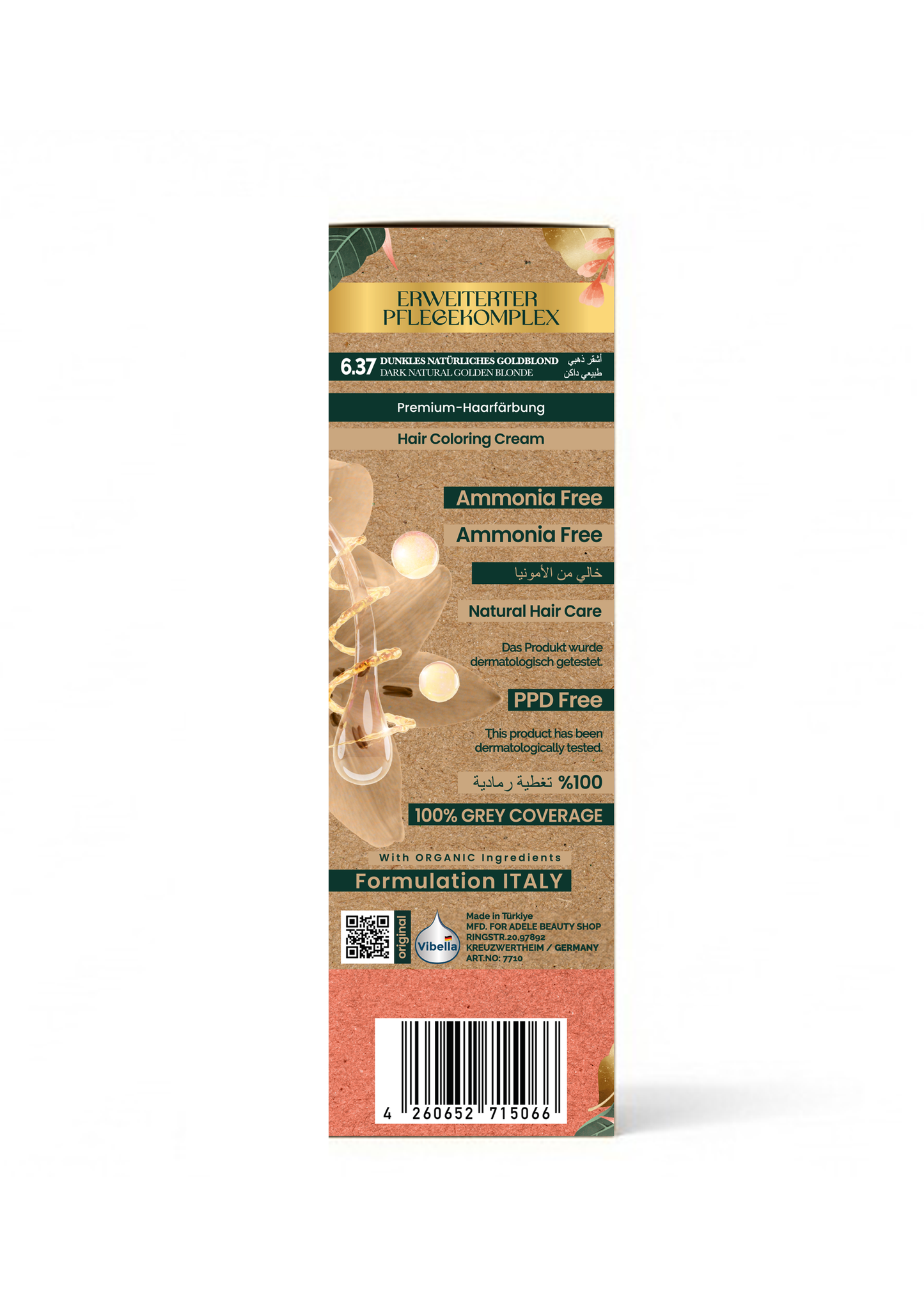 Vibella Ammonia-Free Hair Coloring Cream No. 6.37 Dark Natural Golden Blonde – Premium Hair Color