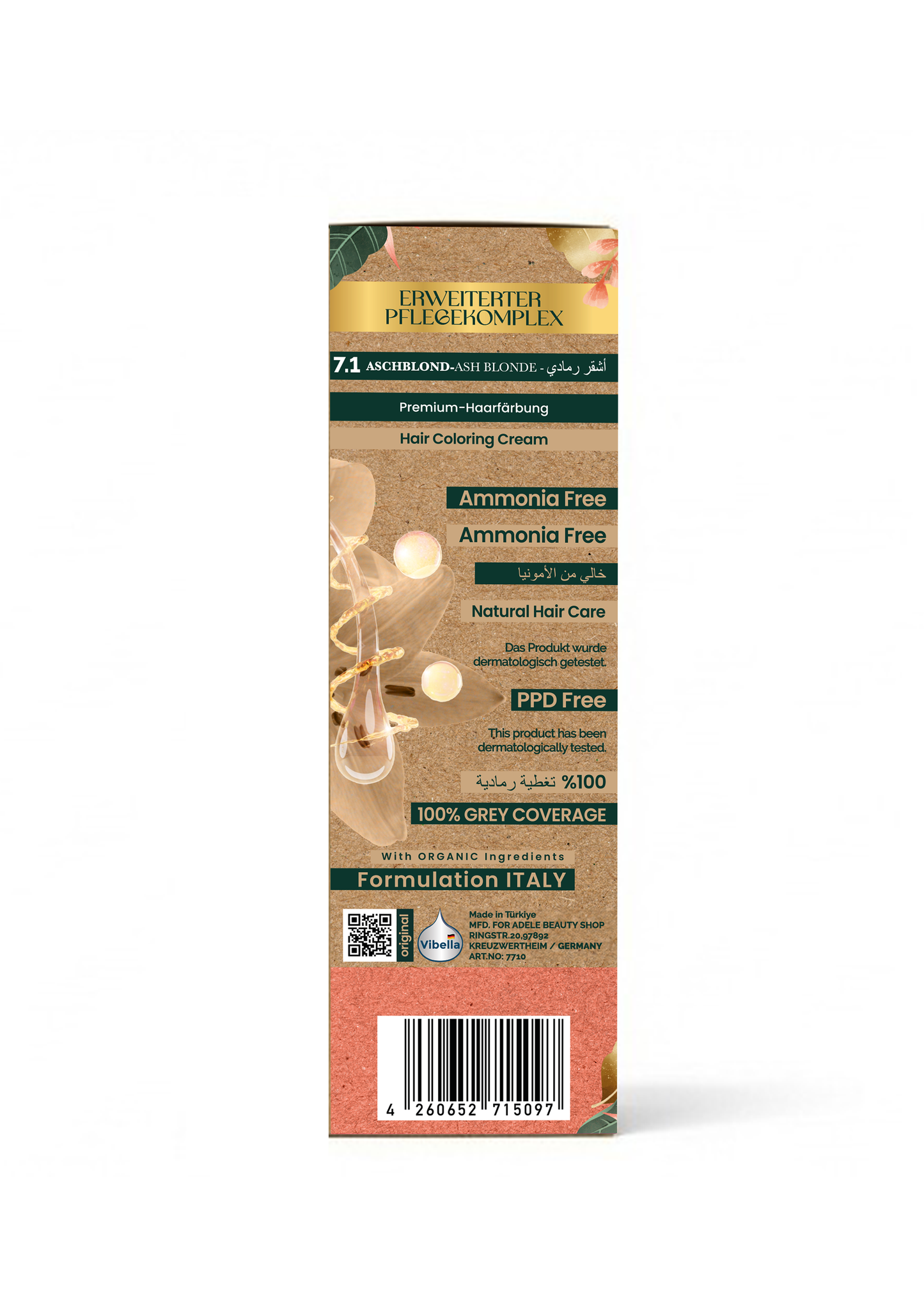 Vibella Ammoniakfreie Haarfärbecreme Nr. 7,1 Aschblond – Premium-Haarfarbe