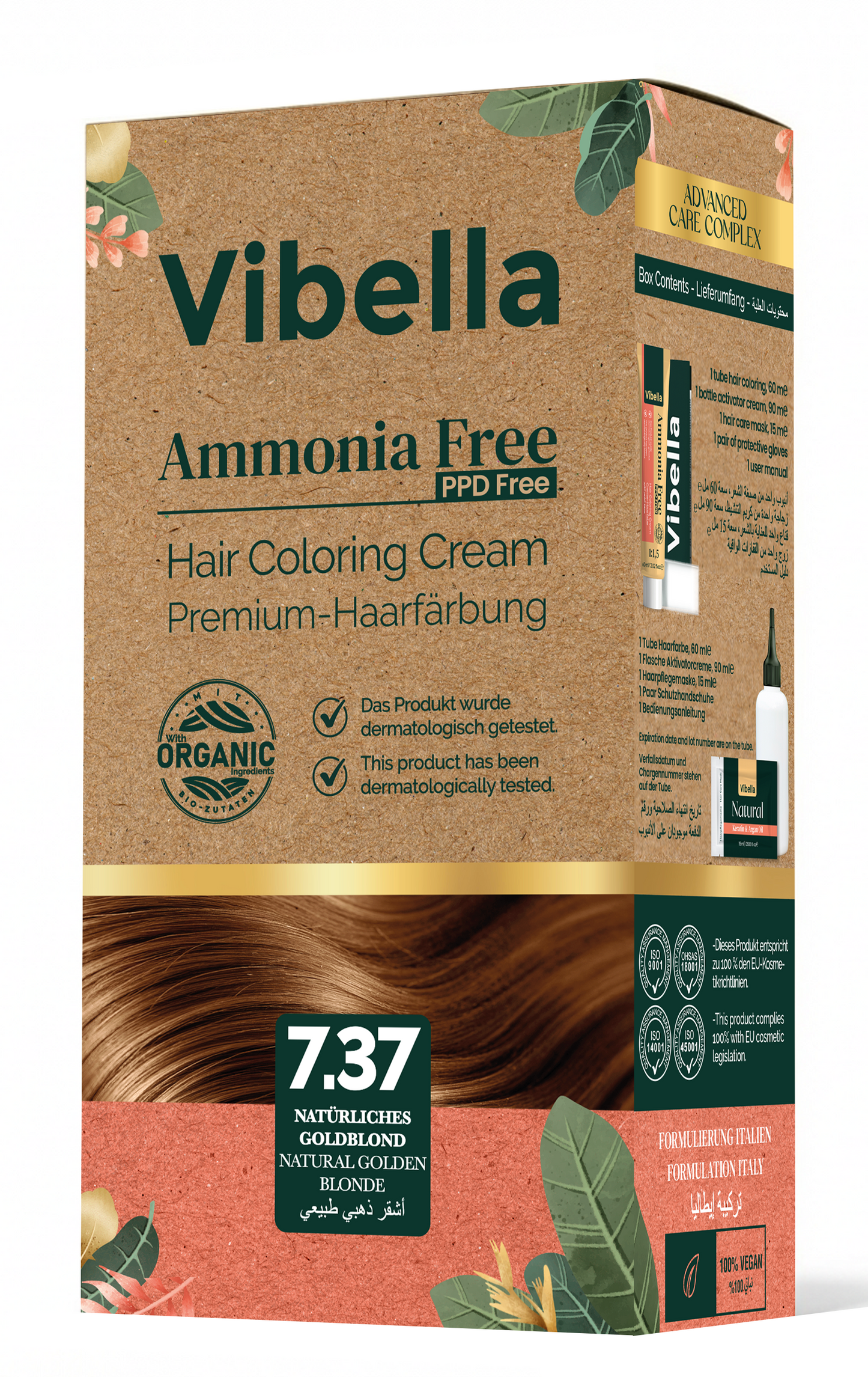 Vibella Ammoniakfreie Haarfärbecreme Nr. 7,37 Natürliches Goldblond – Premium-Haarfarbe