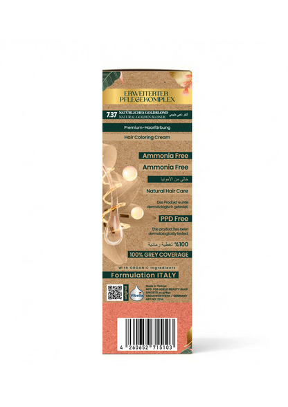 Vibella Ammoniakfreie Haarfärbecreme Nr. 7,37 Natürliches Goldblond – Premium-Haarfarbe