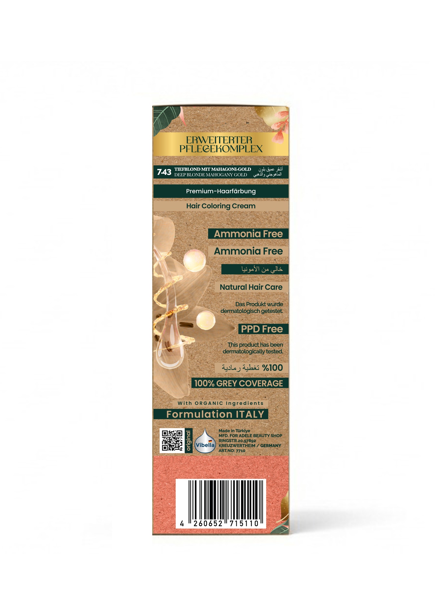 Vibella Ammoniakfreie Haarfärbecreme Nr. 7,43 Tiefblond mit Mahagoni-Gold – Premium-Haarfarbe