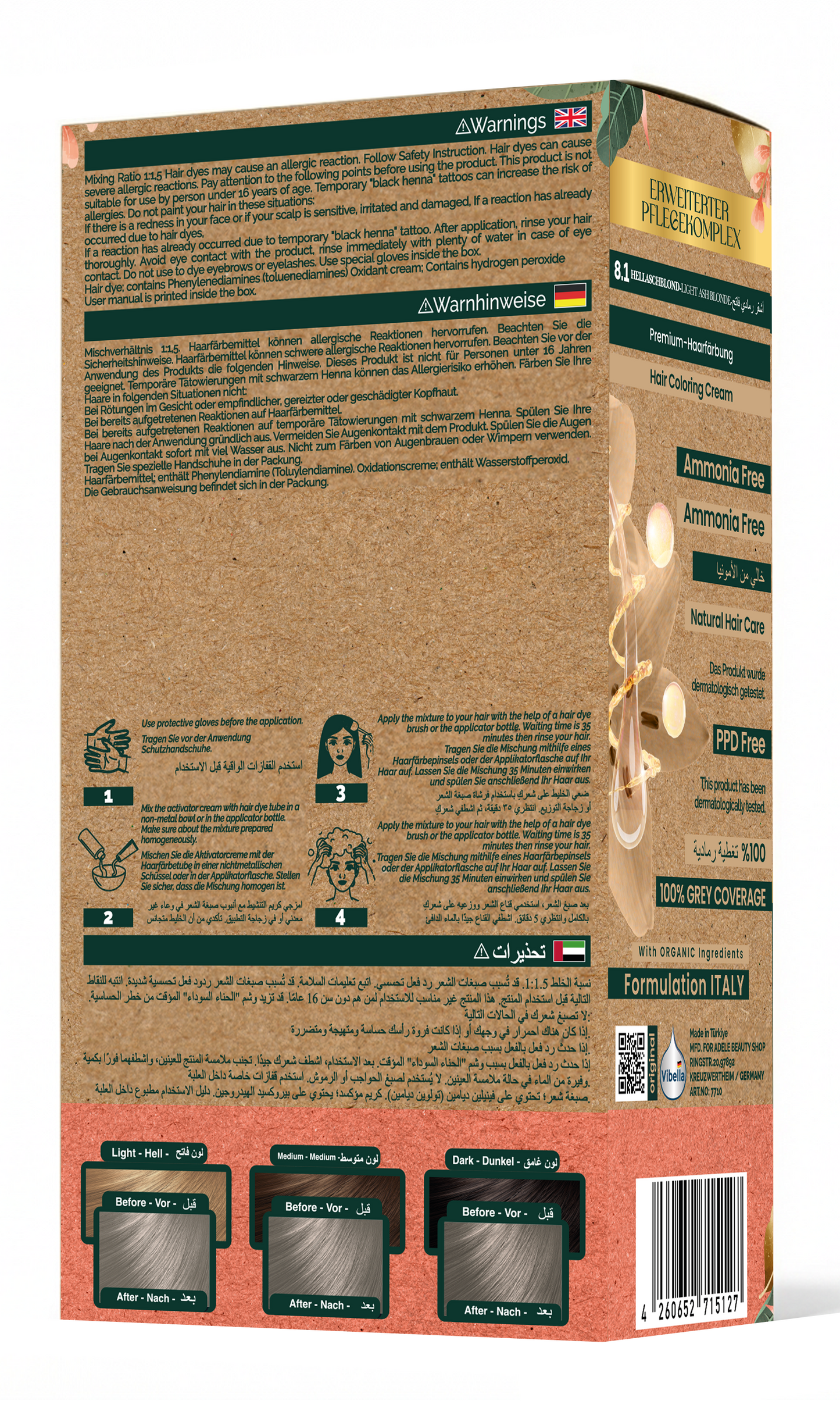 Vibella Ammonia-Free Hair Coloring Cream No. 8.1 Light Ash Blonde – Premium Hair Color