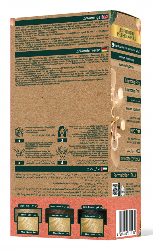 Vibella Ammonia-Free Hair Coloring Cream No. 9 Very Light Blonde – Premium Hair Coloring